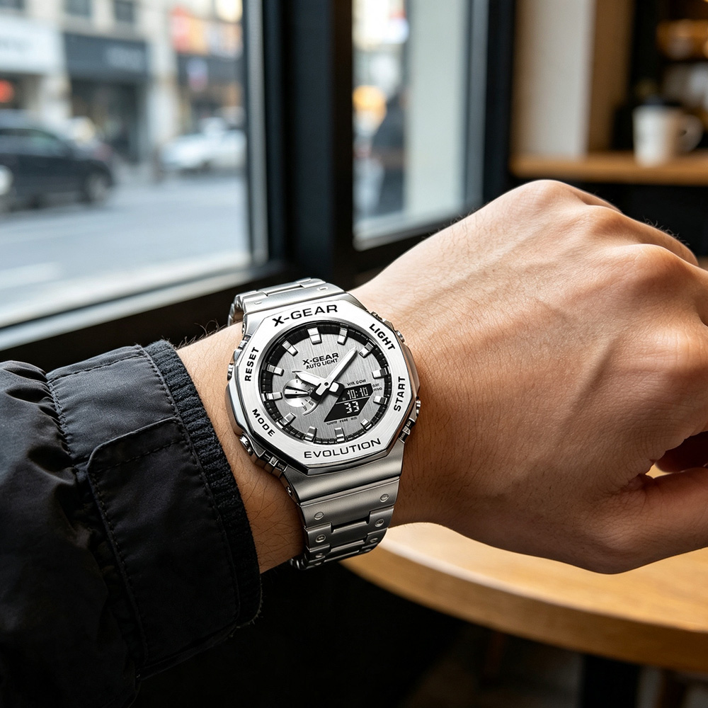 X-GEAR 듀얼 디스플레이 디지털 스포츠 시계 스틸  - Smartwatch Watches Price 리뷰 및 가격